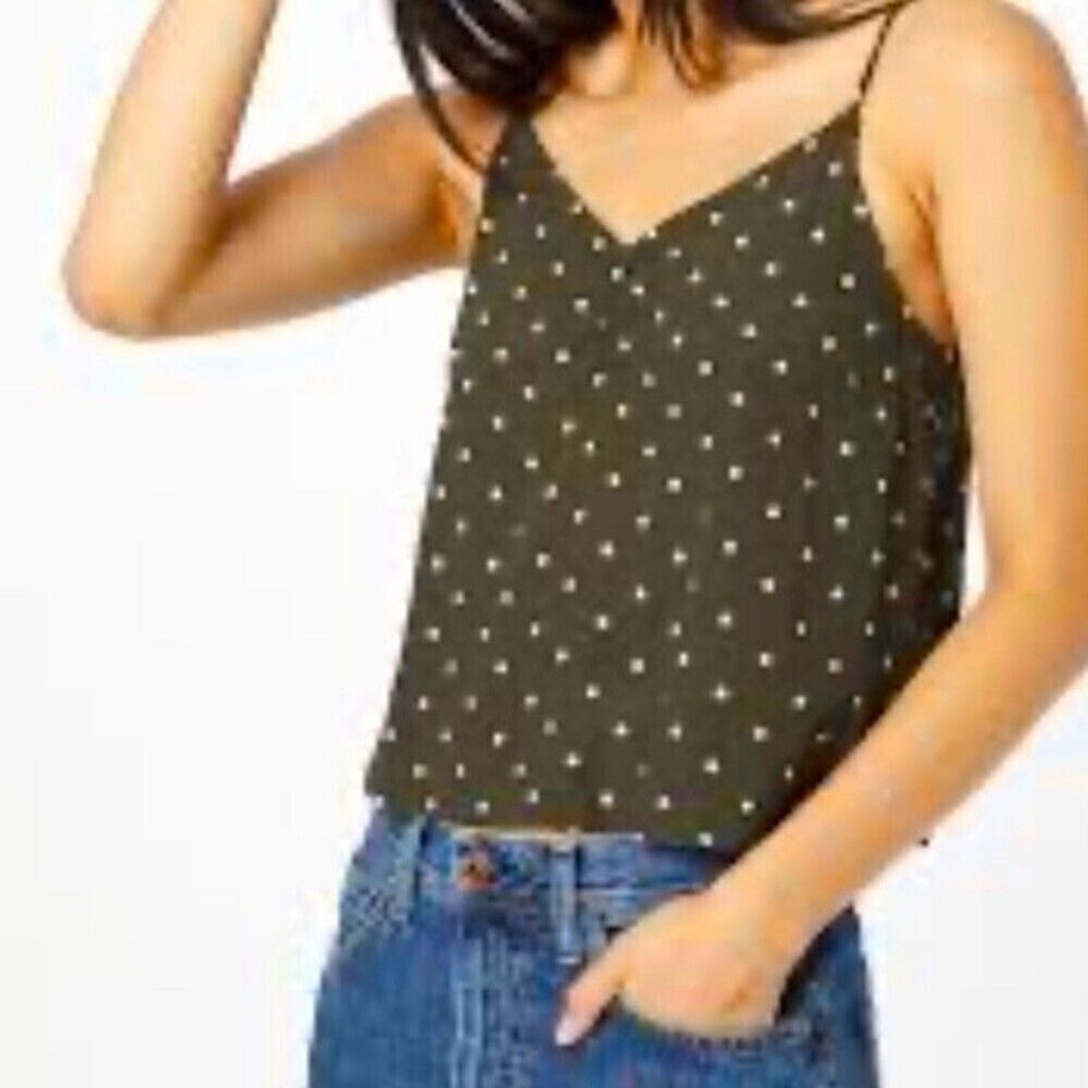E&M Olive Green Polka Dot XL Tank Top Camisole Blouse